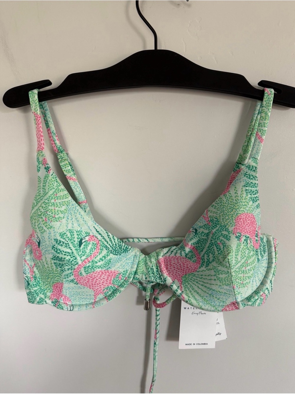 Kenny Flowers The Sunshine State Flamingo Print Bikini Top in Mint Green